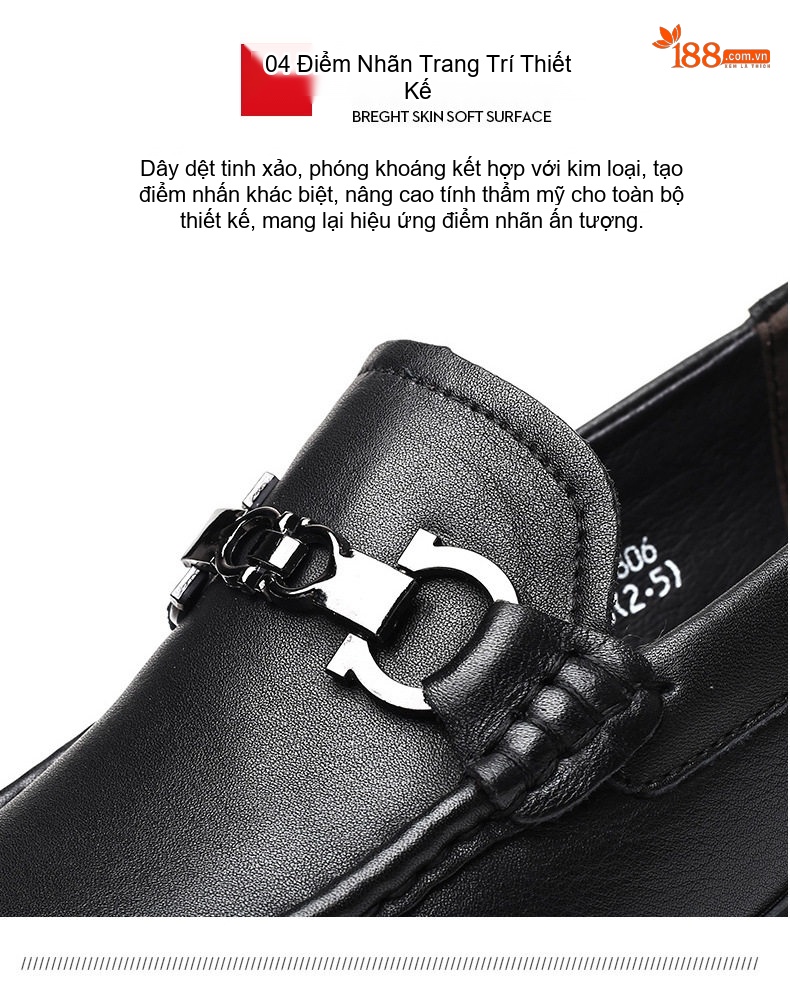 Giày Lười Nam Da Mềm Chiều Cao Đế Khoảng 2cm Màu Đen chi tiết 9