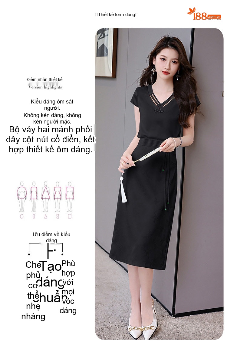 Set Bộ Áo và Chân Váy Chữ A Phong Cách Tân Cổ Điển Màu Đen, Trắng, Hồng chi tiết 9