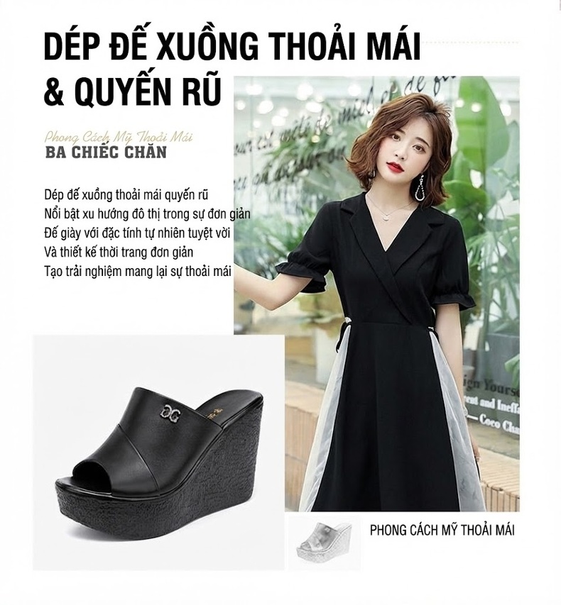 Dép Xuồng Nữ Hở Mũi Da Bóng Chiều Cao Đế 11cm Màu Đen, Đỏ, Trắng, Vàng... chi tiết 2