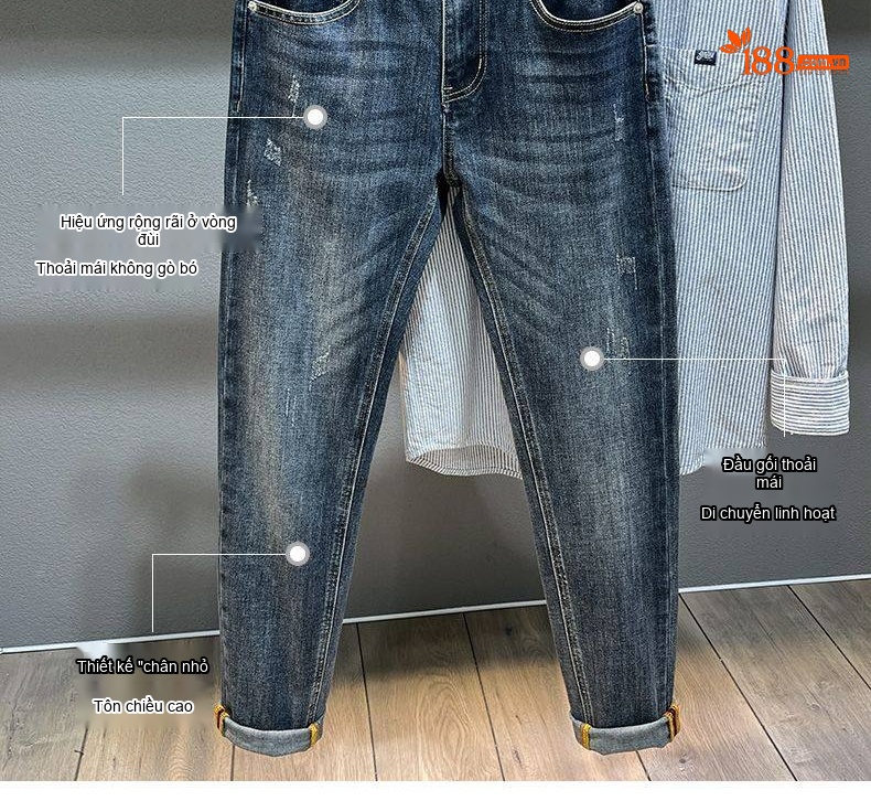 Quần Jean Dáng Suông Nam Cotton Màu Xanh Nhạt, Xám, Đen chi tiết 14
