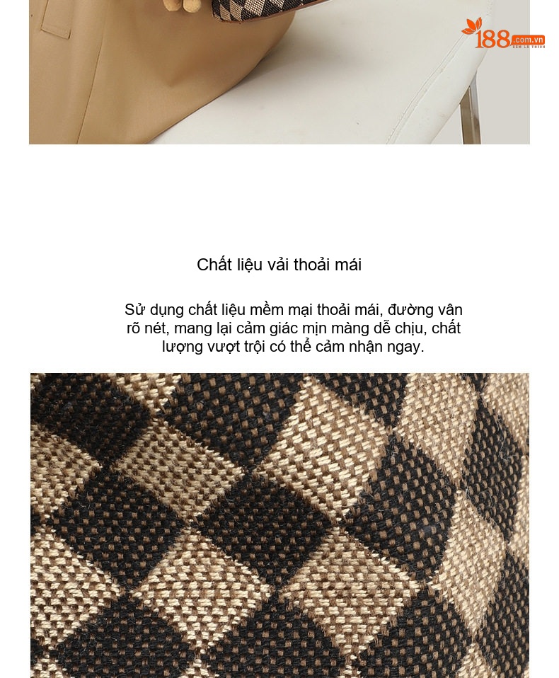 Túi Đeo Chéo Nữ Họa Tiết Caro Vintage Da Bóng Dáng Thùng Thời Trang Màu Nâu, Đen chi tiết 2