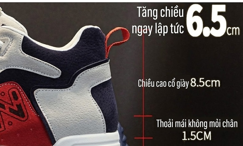 Giày Sneaker Nữ Đế Dày Chiều Cao Đế Khoảng 5cm Phong Cách Hàn Quốc Màu Trắng, Xanh Navy, Đỏ... chi tiết 7