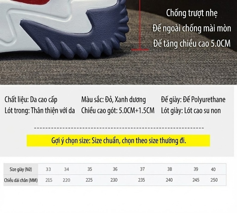 Giày Sneaker Nữ Đế Dày Chiều Cao Đế Khoảng 5cm Phong Cách Hàn Quốc Màu Trắng, Xanh Navy, Đỏ... chi tiết 8