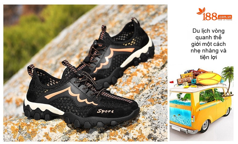 Giày Leo Núi Nam Lưới Thoáng Khí Nhanh Khô Chiều Cao Đế Khoảng 3cm Màu Xám, Đen, Nâu chi tiết 12