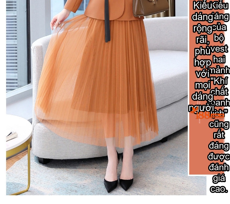 Bộ Vest Blazer Nữ Chân Váy Lưới Dáng Dài Thời Trang Thu Đông Màu Nâu, Đen, Xanh, Cam chi tiết 8