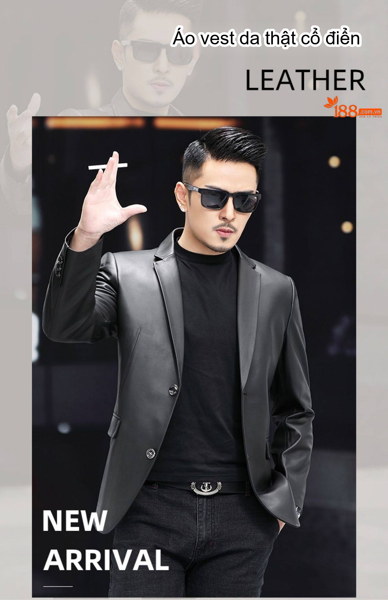 Áo Khoác Blazer Nam Da Cừu Thiết Kế Dáng Ôm Phong Cách Business Casual Màu Đen chi tiết 1