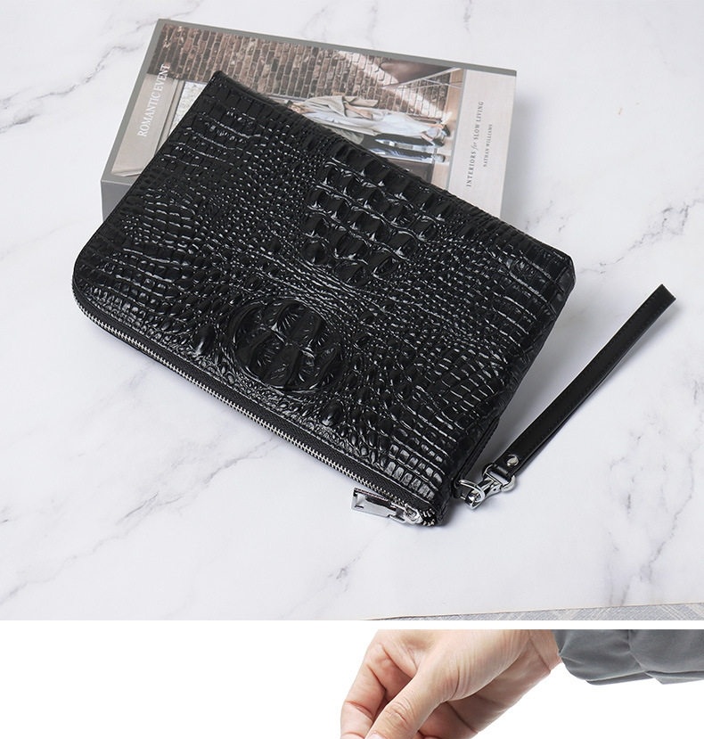 Túi Clutch Nam Da Bò Vân Cá Sấu Cầm Tay Đeo Chéo Đựng Tài Liệu Công Sở Màu Đen chi tiết 8