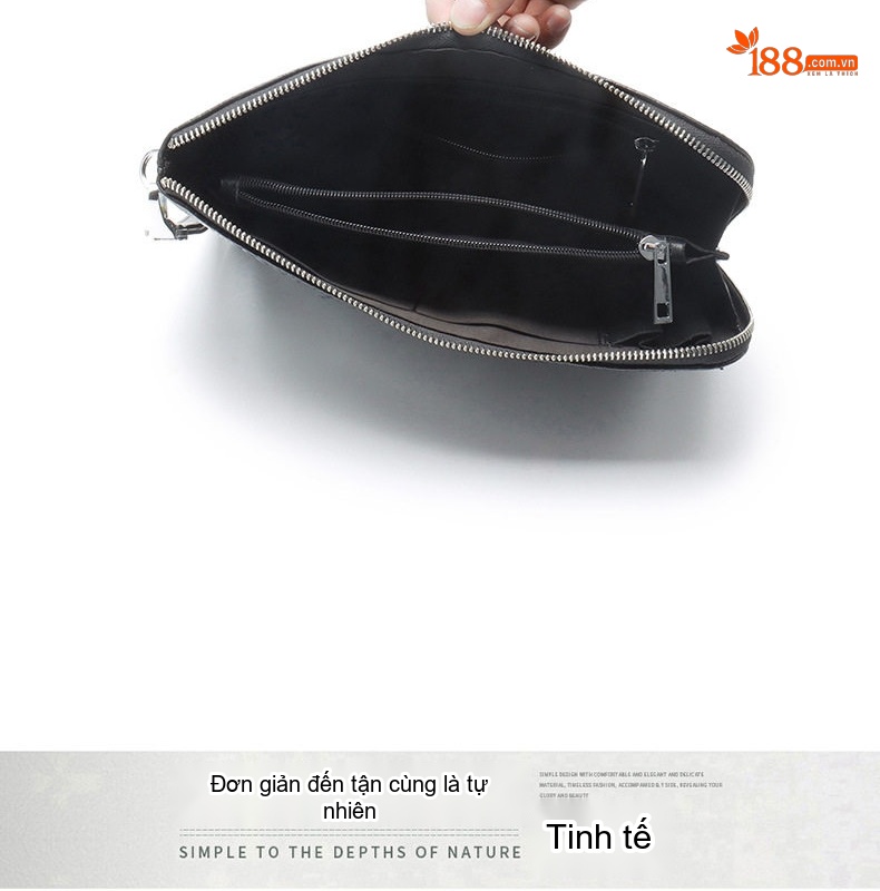 Túi Clutch Nam Da Bò Vân Cá Sấu Cầm Tay Đeo Chéo Đựng Tài Liệu Công Sở Màu Đen chi tiết 9