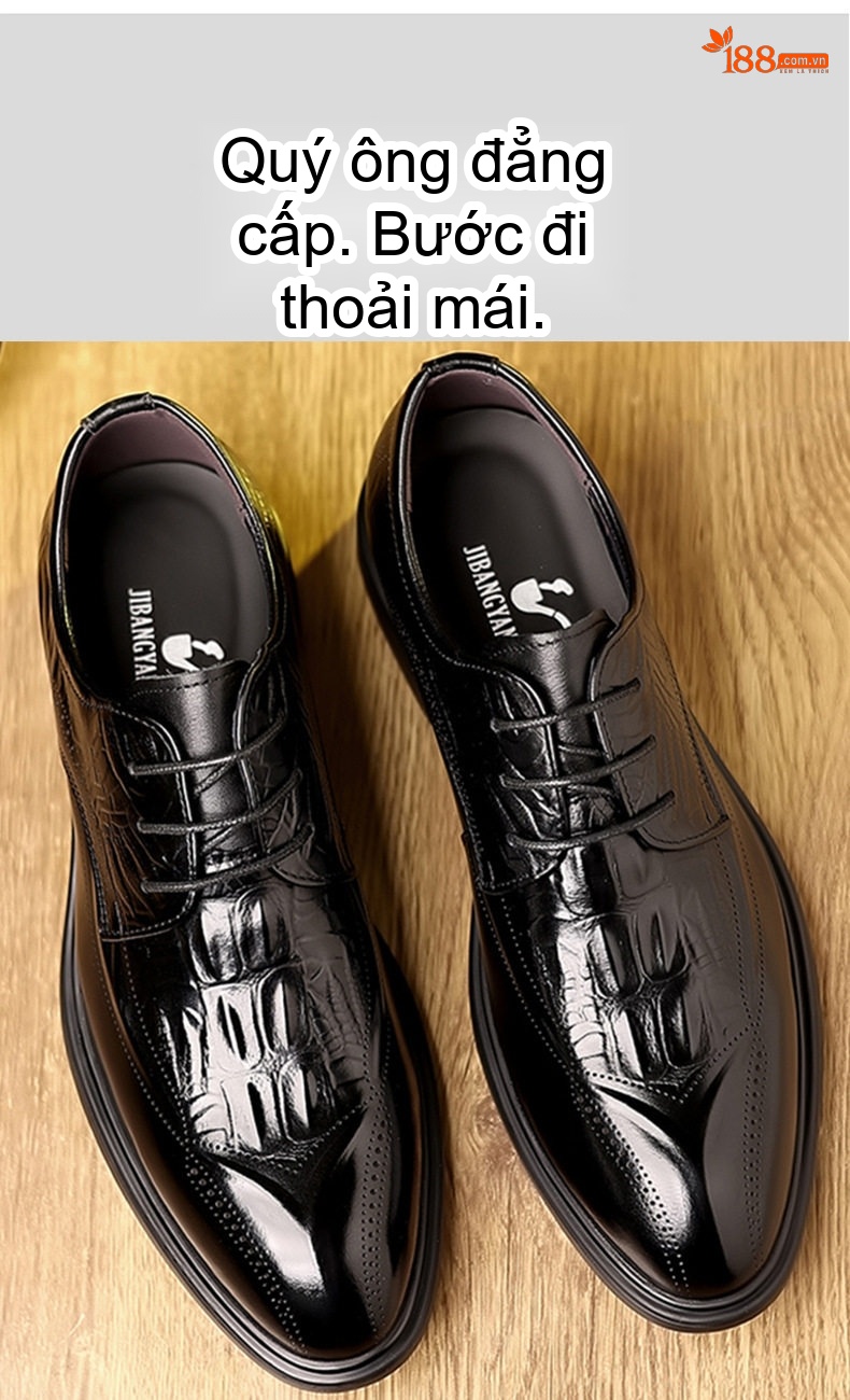 Giày Tây Buộc Dây Nam Da Bò Chiều Cao Đế Khoảng 3cm Màu Đen, Nâu chi tiết 3