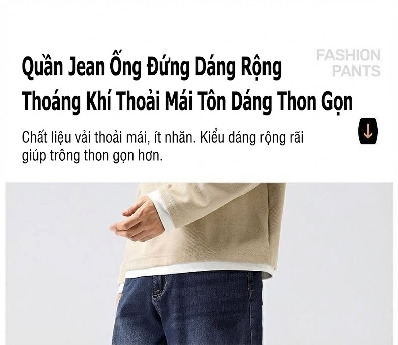 Quần Jean Ống Rộng Nam Dáng Suông Phong Cách Retro Màu Xanh Dương, Đen chi tiết 1