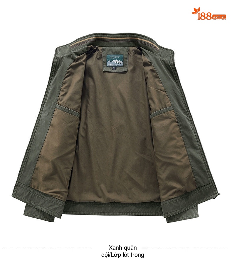 Áo Khoác Nam Công Sở Tay Dài Khóa Kéo Vải Cotton Màu Be, Xanh Navy, Xanh Rêu chi tiết 13