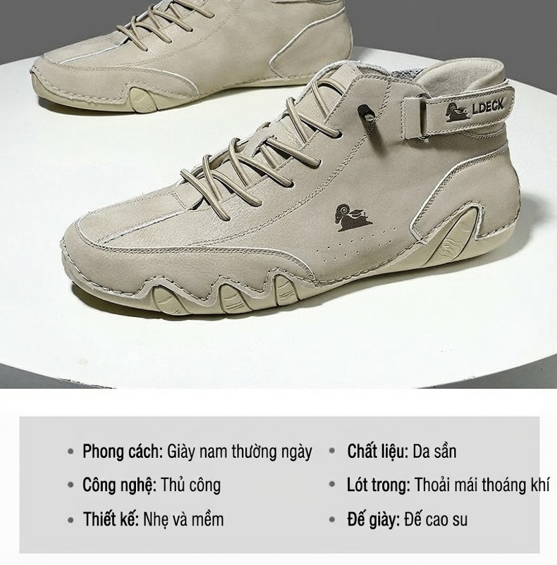 Giày Boot Martin Nam Cổ Cao Da Mờ Chiều Cao Đế Khoảng 3cm Màu Be, Nâu, Xám, Đen chi tiết 5