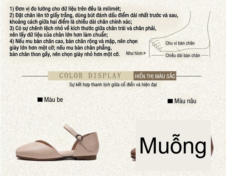 Dép Sandal Nữ Bít Mũi Da Bò Quai Ngang Khóa Cài Đế Cao 3cm - 4cm Màu Kem, Nâu chi tiết 2