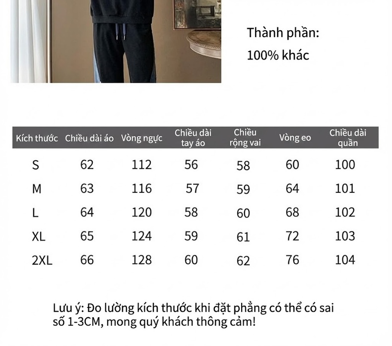 Bộ Đồ Nữ Áo Hoodie Tay Dài Quần Ống Rộng Phong Cách Casual Màu Đen chi tiết 12