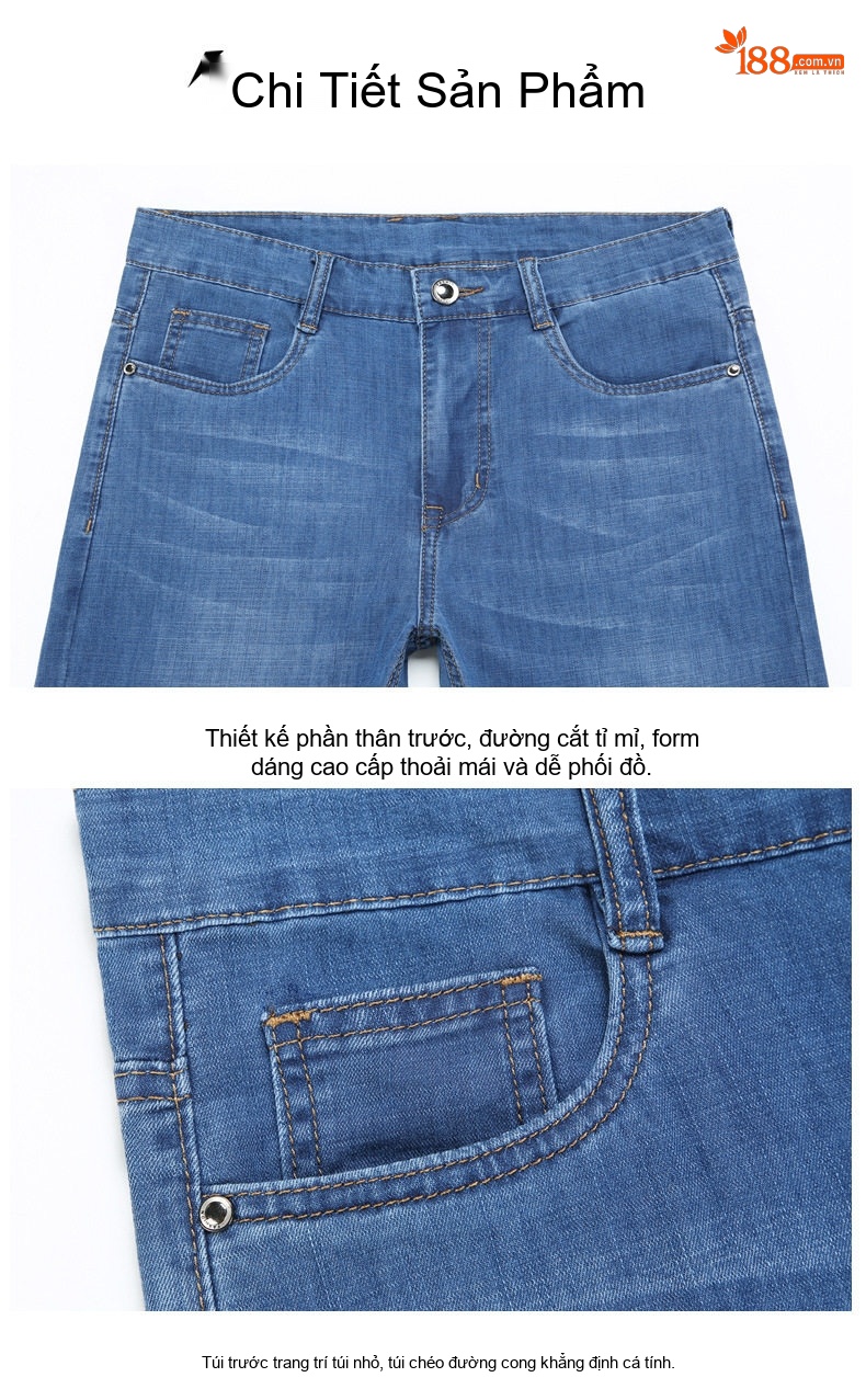 Quần Jeans Dài Nam Ống Đứng Co Giãn Nhẹ Thoáng Khí Màu Xanh Dương, Xám Đen chi tiết 13