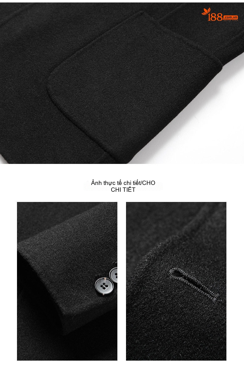 Áo Vest Nam Hai Lớp Toàn Bộ Lông Cừu Màu Đen, Xanh Navy, Xám, Nâu chi tiết 8