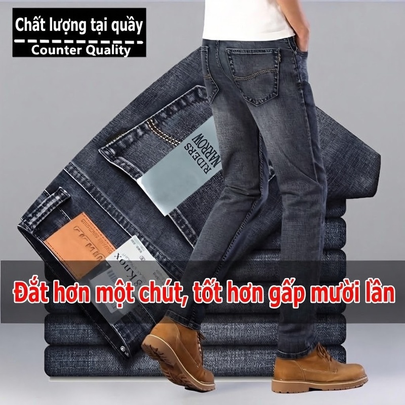 Quần Jean Dáng Suông Nam Ống Dài Lưng Vừa Co Giãn Thoải Mái Phong Cách Thời Trang Màu Xanh chi tiết 12