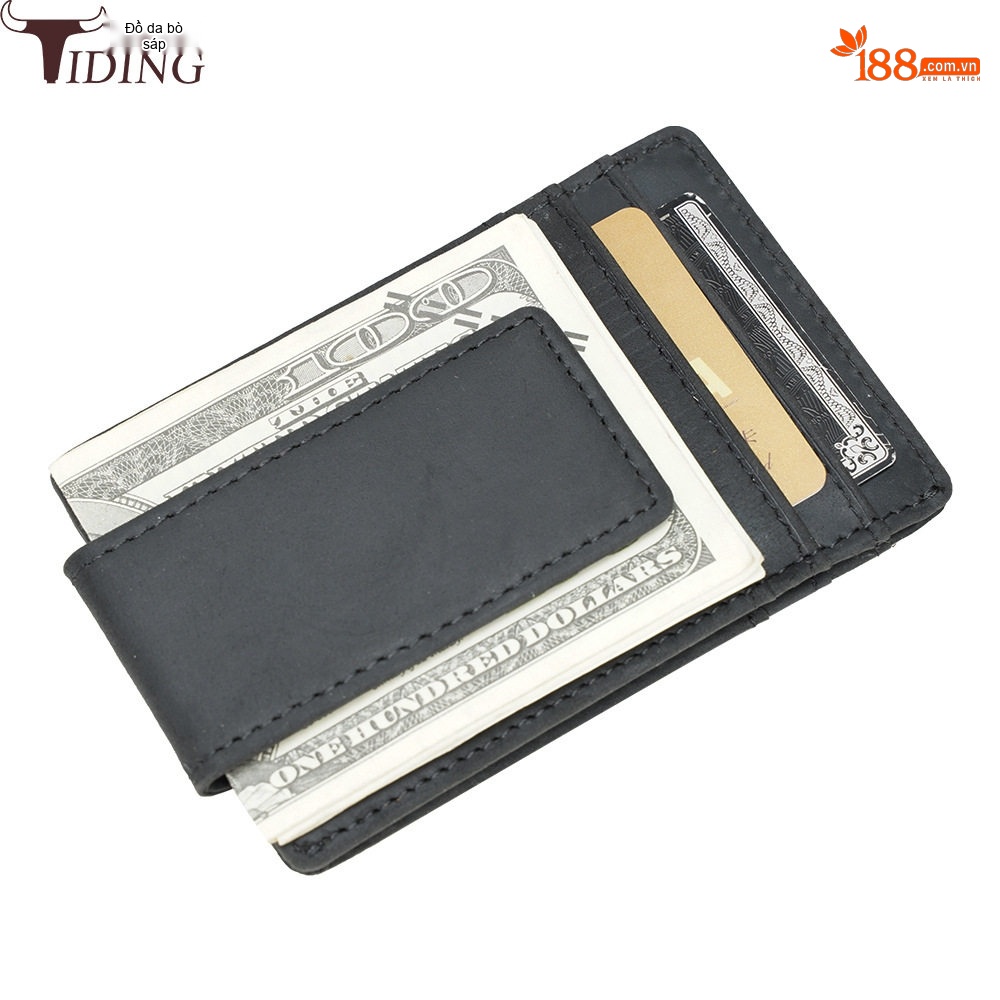 Ví Da Bò Ngắn RFID Chống Trộm Có Kẹp Tiền Màu Nâu, Đen
