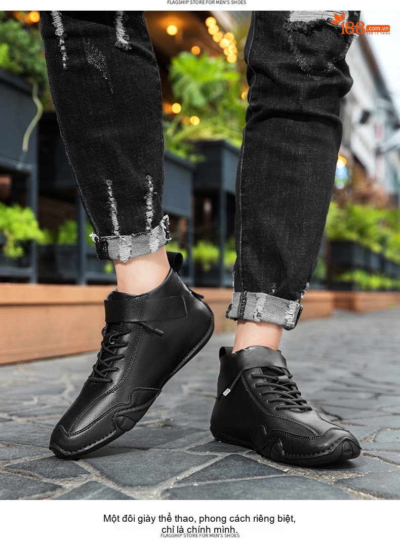 Giày Boot Martin Nam Cổ Cao Dây Buộc Da Mờ Phong Cách Thể Thao Chiều Cao Đế Khoảng 3cm Màu Be, Xám chi tiết 33