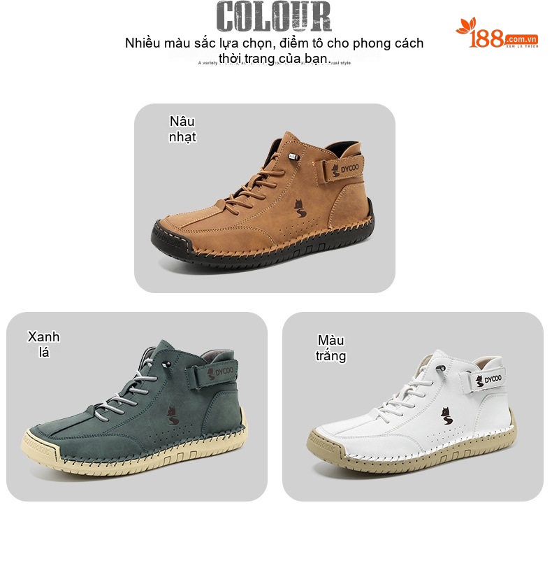 Giày Cao Cổ Nam Phong Cách Casual Chiều Cao Đế Khoảng 3cm Màu Nâu, Trắng, Xám chi tiết 4