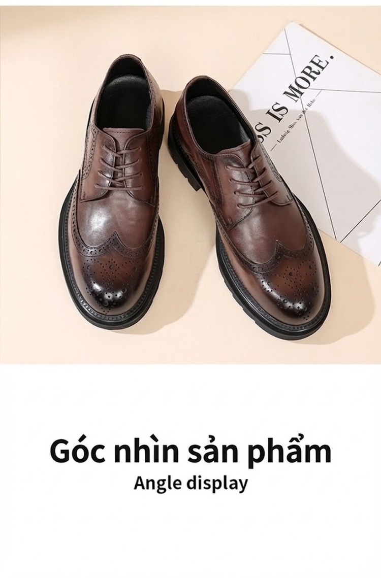 Giày Tây Buộc Dây Nam Da Thật Brogue Chiều Cao Đế Khoảng 3.5cm Màu Nâu, Đen chi tiết 9