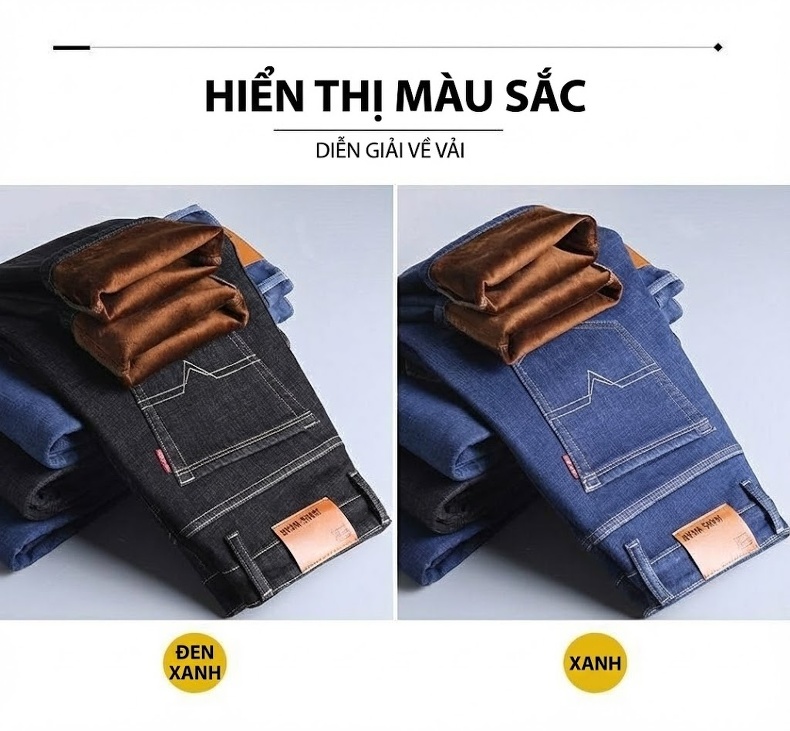 Quần Jean Nam Ống Đứng Lót Lông Dày Dặn Dáng Rộng Phong Cách Lịch Sự Màu Xanh, Đen chi tiết 19