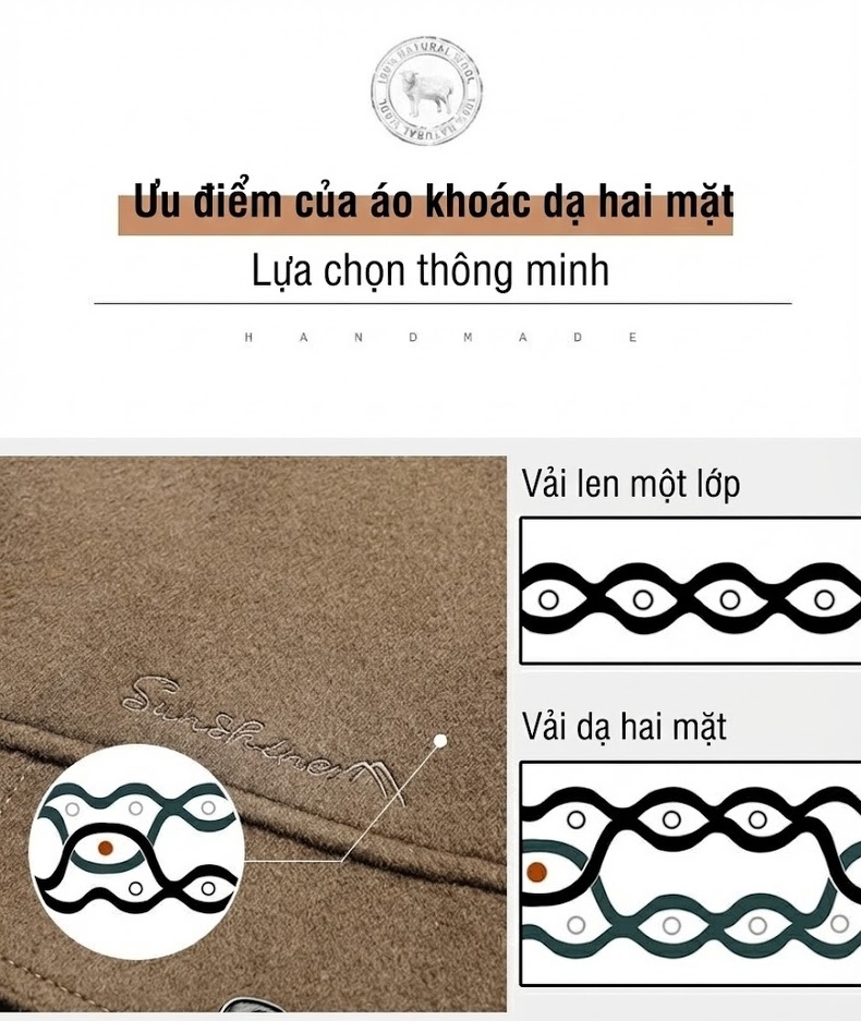 Áo Khoác Nam Lông Vũ Lót Lông Cừu Non Dệt Kim Màu Đen, Nâu chi tiết 5