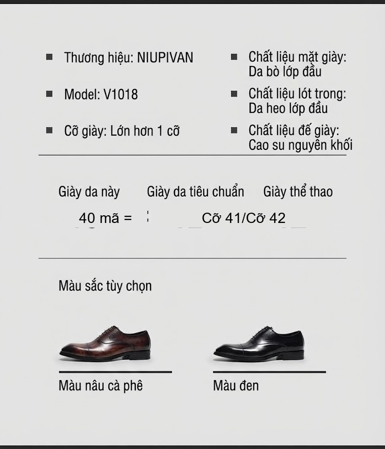 Giày Tây Buộc Dây Nam Da Thật Chiều Cao Đế Khoảng 3cm Màu Đen, Nâu chi tiết 11