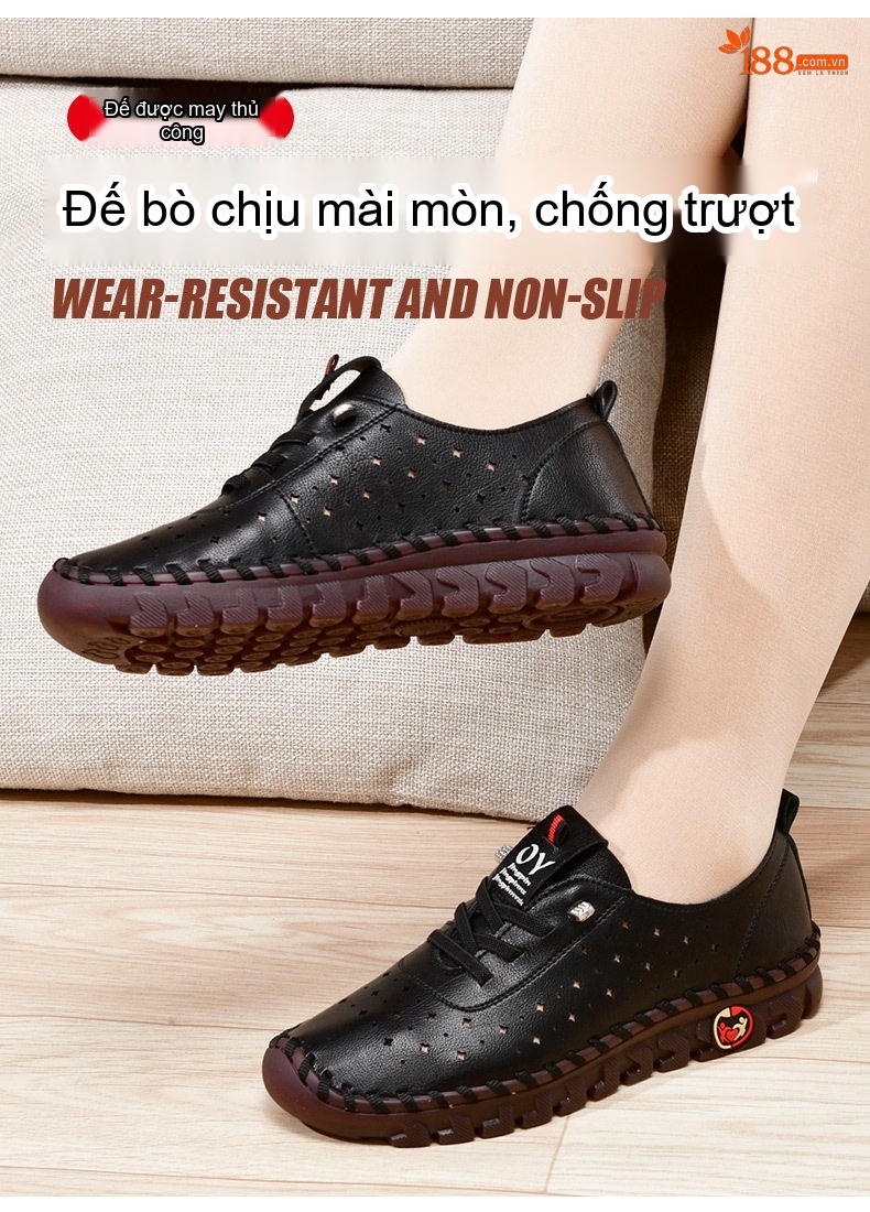Giày Lười Mùa Hè Nữ Da Mềm Đục Lỗ Thoáng Khí Chiều Cao Đế Khoảng 3cm Màu Trắng, Đỏ, Đen, Nâu chi tiết 1