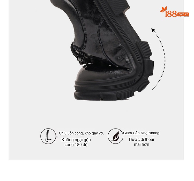 Giày Martin Nam Da Bò Vân Tay Thủ Công Đế Dày Chiều Cao Đế Khoảng 4cm Màu Đen chi tiết 9