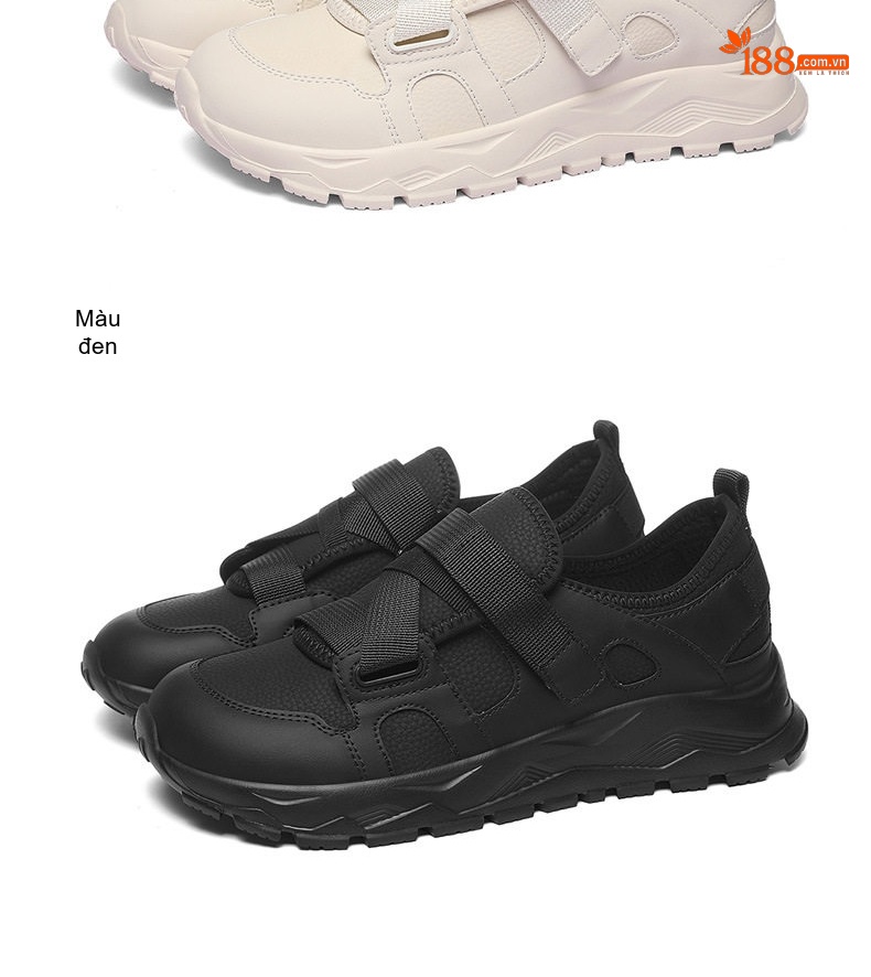 Giày Thể Thao Nữ Dán Velcro Bề Mặt Da Mờ Chiều Cao Đế Khoảng 3.5cm Màu Đen, Kem chi tiết 12