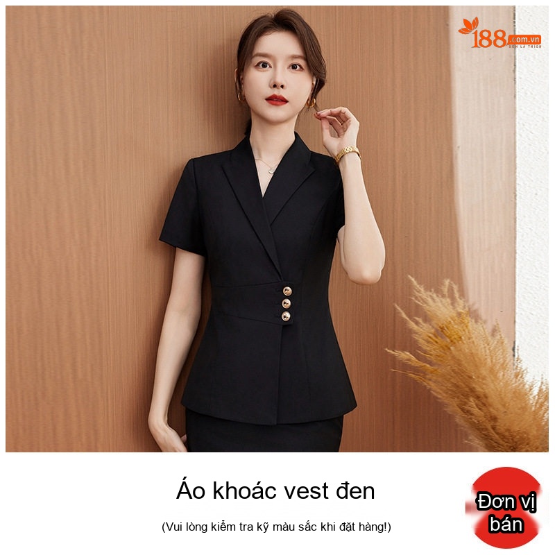 Bộ Vest Công Sở Nữ Tay Ngắn Áo Khoác Chân Váy Màu Đen, Xám, Xanh Navy