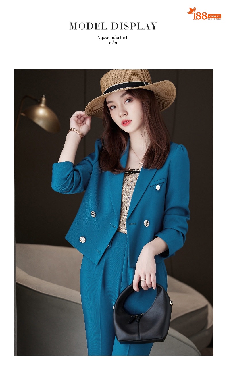 Bộ Vest Nữ Áo Blazer Quần Dài Phong Cách Hàn Quốc Màu Be, Đen, Xanh Dương chi tiết 4