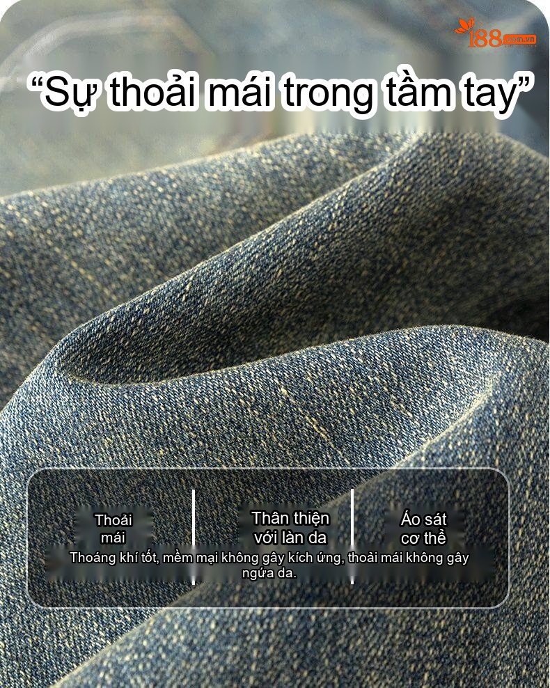 Quần Jean Dài Nam Màu Xanh Dương Rửa Bụi, Dáng Ôm Vừa, Ống Đứng, Phong Cách Retro chi tiết 9