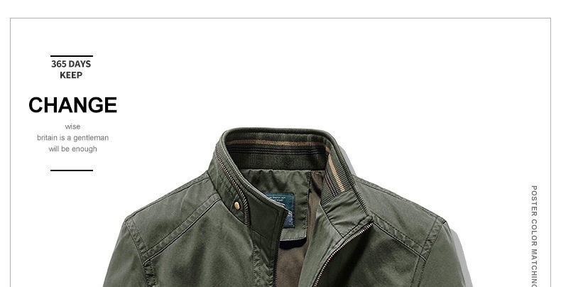Áo Khoác Nam Công Sở Tay Dài Khóa Kéo Vải Cotton Màu Be, Xanh Navy, Xanh Rêu chi tiết 1