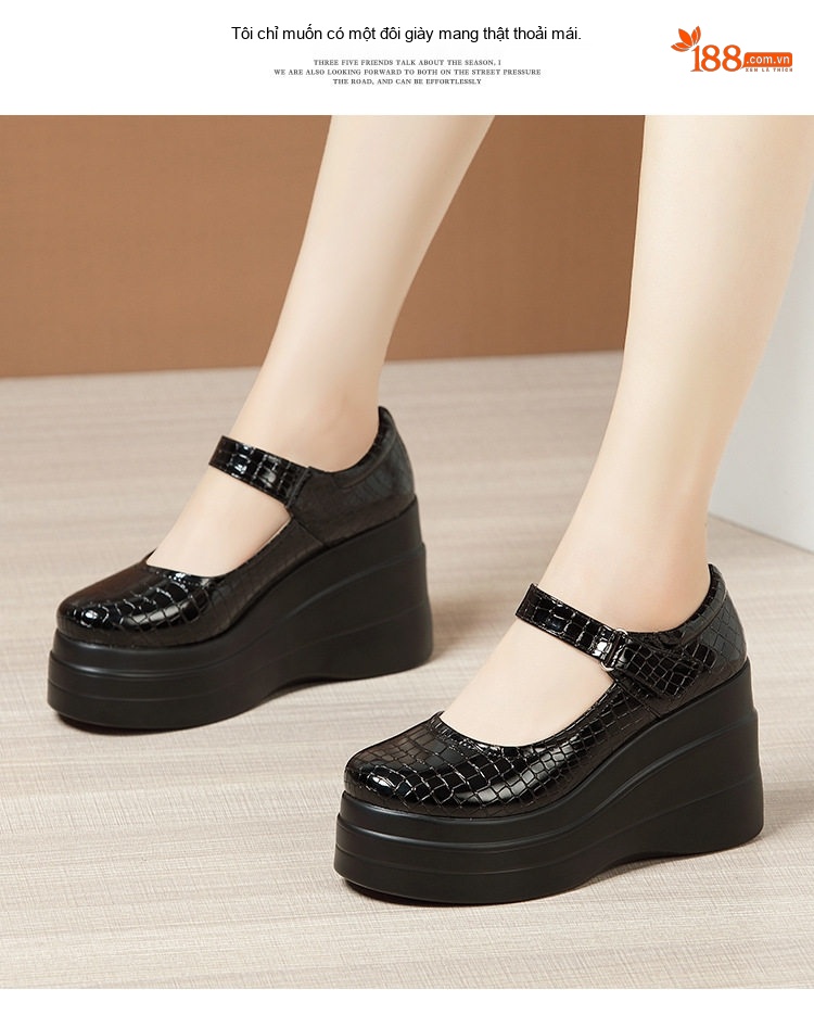 Giày Búp Bê Nữ Da Bóng Quai Ngang Chiều Cao Đế Khoảng 7cm Màu Đen, Trắng, Đỏ chi tiết 9