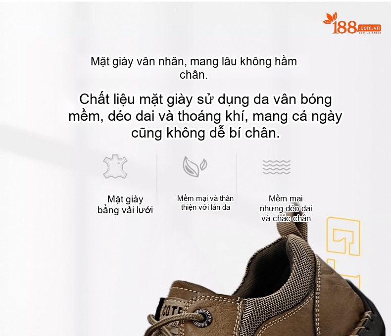 Giày Tây Buộc Dây Nam Da Bóng Chiều Cao Đế Khoảng 3cm Màu Đen, Nâu chi tiết 14