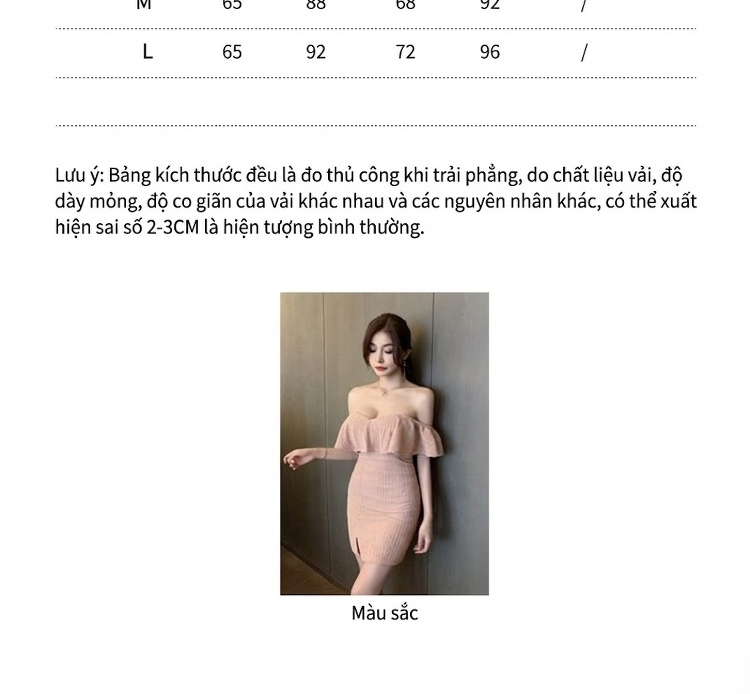 Váy Ôm Body Hở Vai Cổ Trễ Bèo Nhún Dáng Ngắn Màu Hồng, Đen, Trắng chi tiết 4