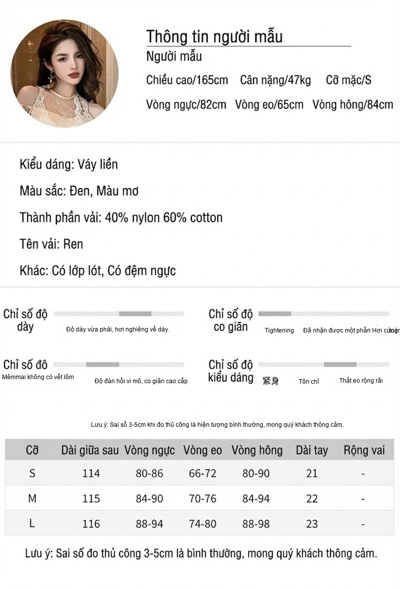 Váy Ôm Body Nữ Cổ Tròn Tay Lỡ Đính Hạt Cườm Ren Đuôi Cá Màu Kem, Đen chi tiết 2