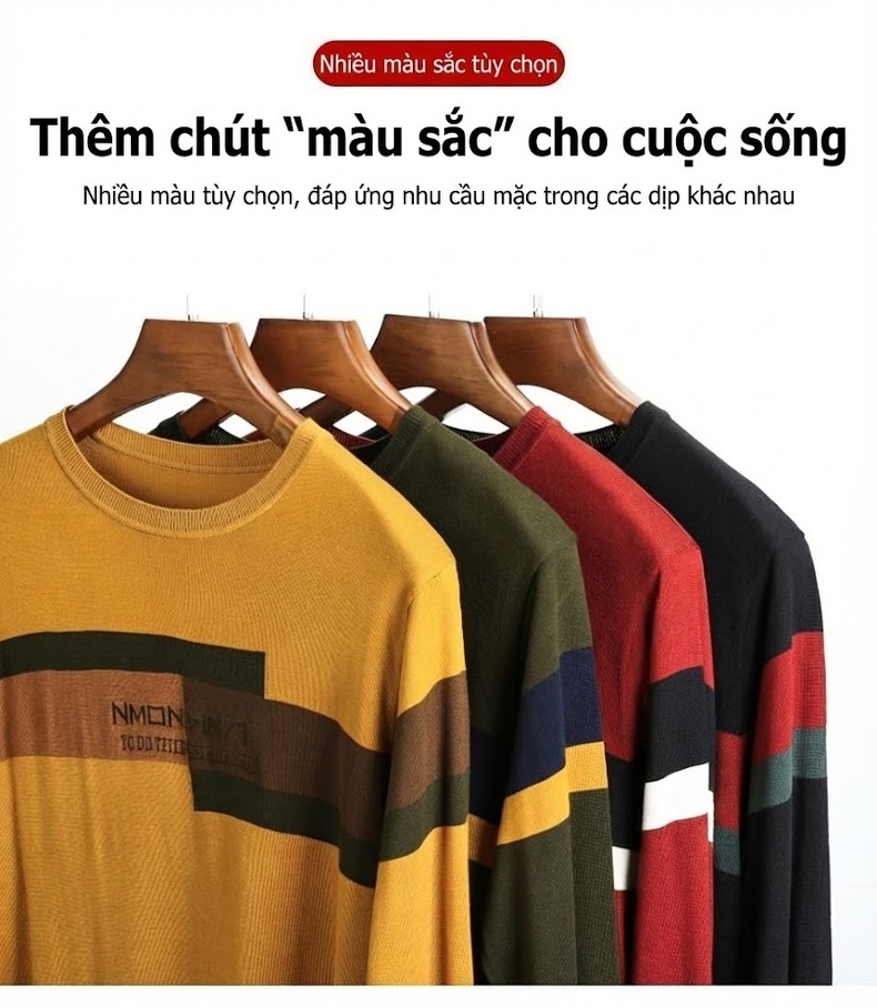 Áo Thun Dệt Kim Tay Dài Cổ Tròn Mỏng Phong Cách Thu Đông Cho Nam Màu Vàng chi tiết 2