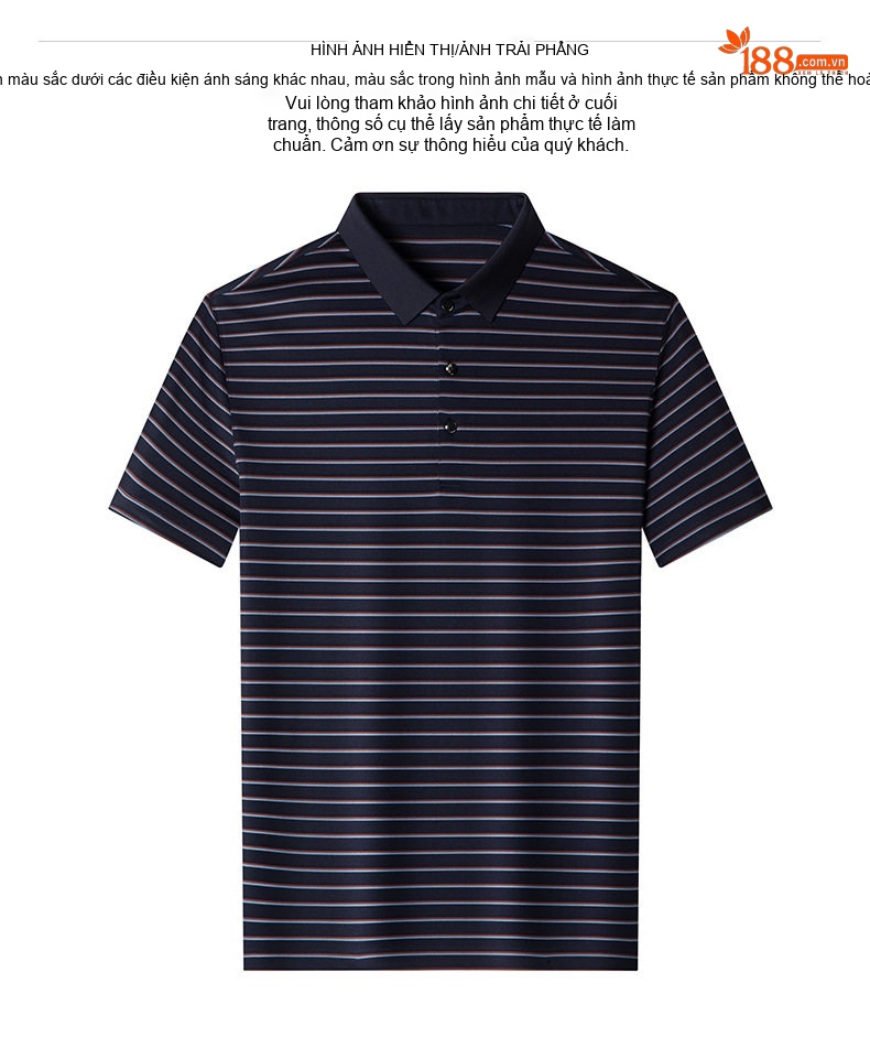 Áo Polo Nam Tay Ngắn 100% Pure Mulberry Silk (Tằm) Họa Tiết Sọc Màu Xanh Navy chi tiết 7