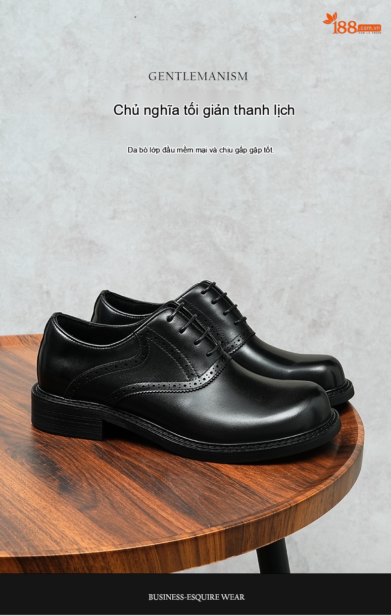 Giày Tây Buộc Dây Nam Da Thật Brogue Chiều Cao Đế Khoảng 3cm Màu Đen, Nâu chi tiết 1