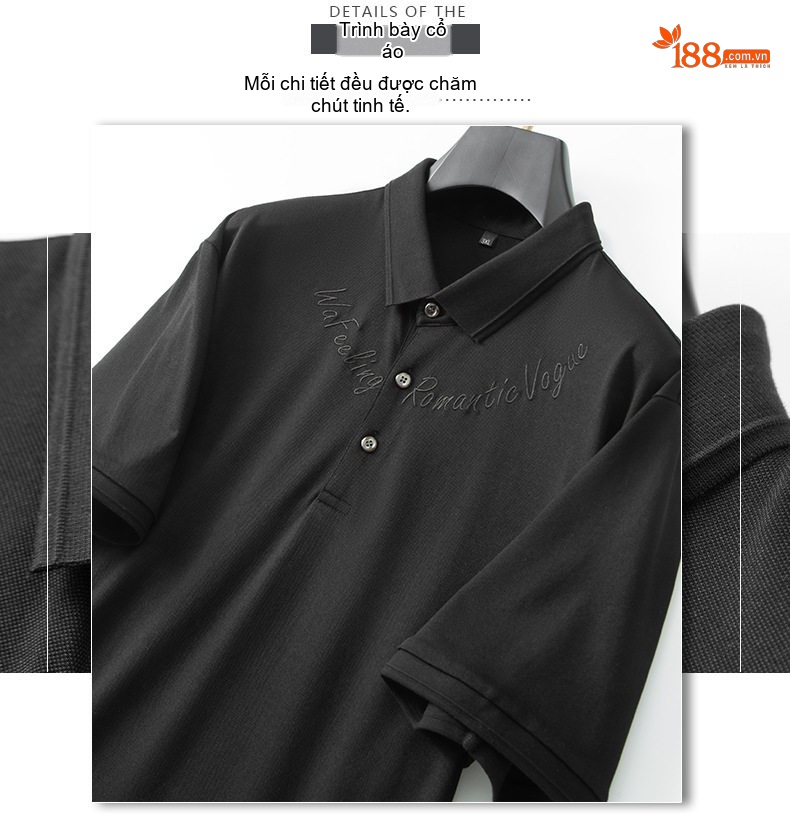 Áo Thun Polo Nam Cỡ Lớn Cotton Pima Tay Ngắn Mùa Hè Màu Đen, Nâu chi tiết 15