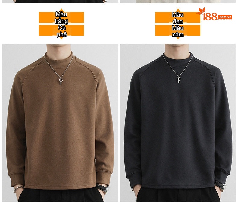 Áo Thun Dài Tay Cổ Tròn Nam Dệt Kim Đức Nhung Phong Cách Nhật Bản Màu Nâu, Đen, Trắng, Xám chi tiết 6