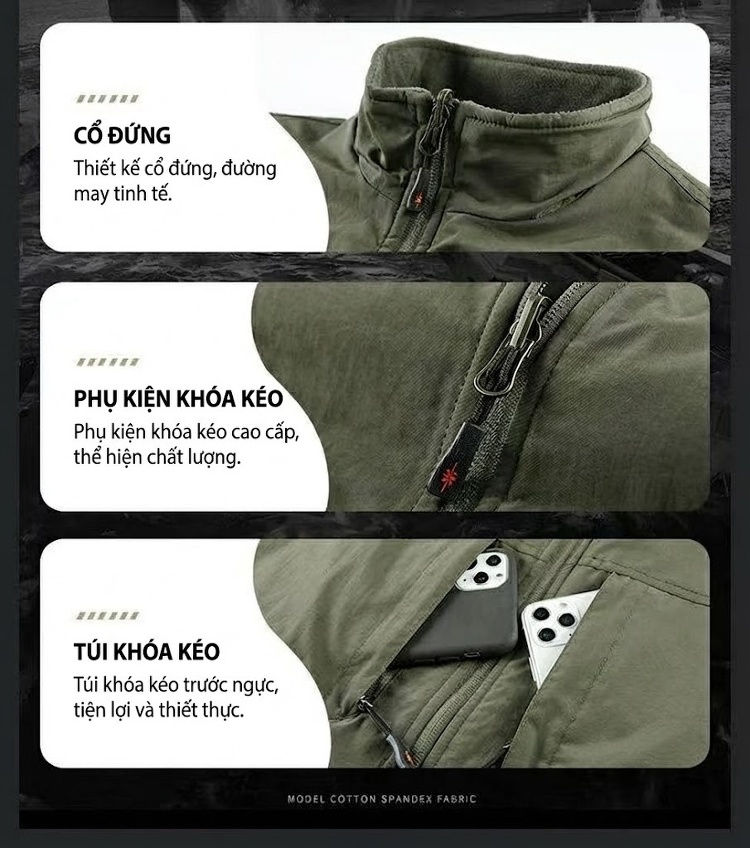 Áo Gile Nam Hai Mặt Lót Lông Dày Dặn Nhiều Túi Phong Cách Công Sở Màu Be, Xanh Rêu, Xám, Xanh Navy chi tiết 6