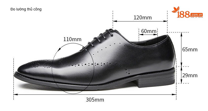 Giày Tây Buộc Dây Nam Da Thật Brogue Chiều Cao Đế Khoảng 3cm Màu Đen, Nâu chi tiết 4