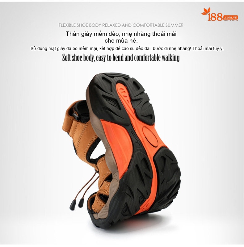 Sandal Da Bò Nam Quai Hậu Outdoor Đế Cao 3cm chi tiết 35