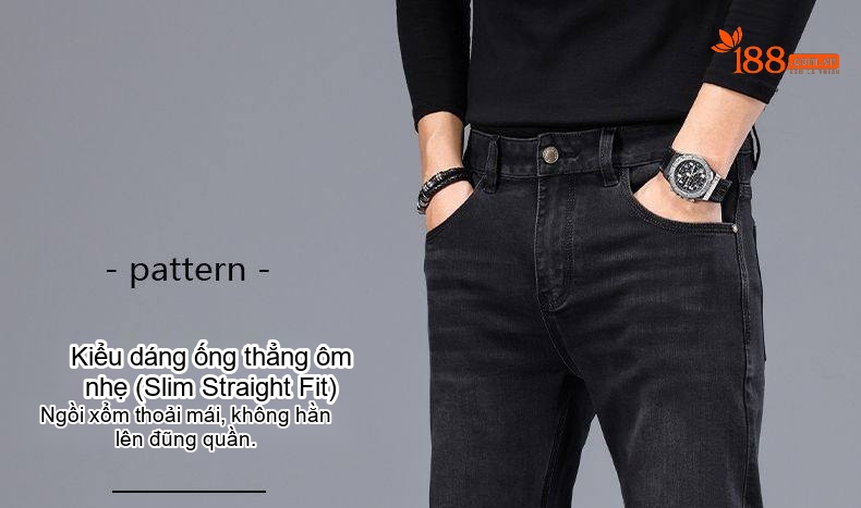 Quần Jeans Nam Ống Đứng Cao Cấp Dáng Ôm Vừa Vặn Màu Xanh Denim chi tiết 29