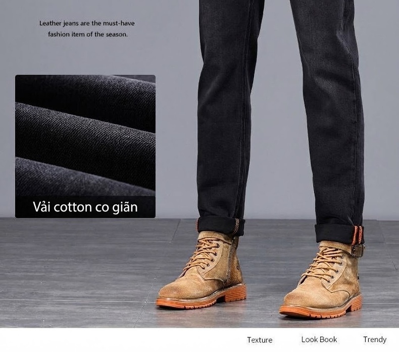 Quần Jeans Nam Ống Đứng Cao Cấp Dáng Ôm Vừa Vặn Màu Xanh Denim chi tiết 30