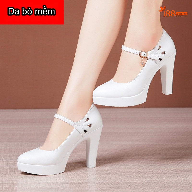 Giày Cao Gót Nữ Da Thật Mũi Nhọn Chiều Cao Đế Khoảng 7cm Màu Trắng, Đen, Đỏ